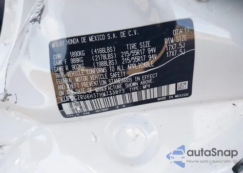 2017 Honda Hr-V Lx from USA, damaged, VIN 3CZRU6H37HM733873